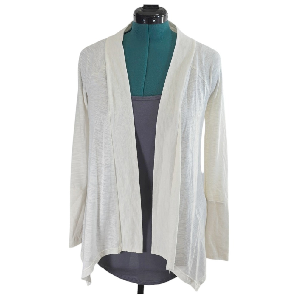 Vanity Cardigan Women Small Cream Rayon Blend Ruched Back Open Front Lightweight